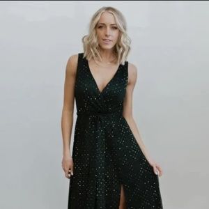 Emerald Green Formal Dress With Sequin Detail and Leg Slit